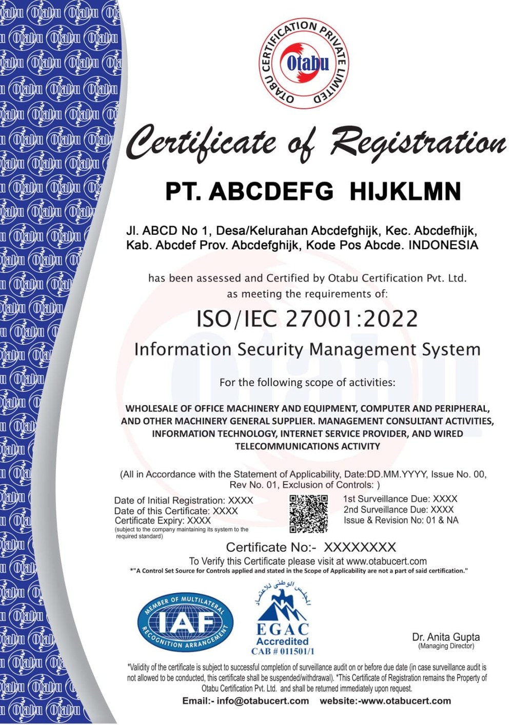 Contoh Sertifikat ISO/IEC 27001:2022