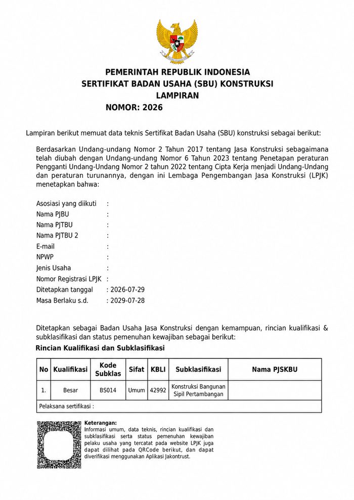 Contoh Lampiran Sertifikat Badan Usaha Konstruksi